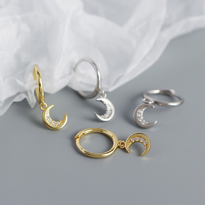 Lovcia Gold Tone Crescent Moon CZ Hoop Earrings 20.7mm-Earrings-Yellow Gold-Yellow Gold
