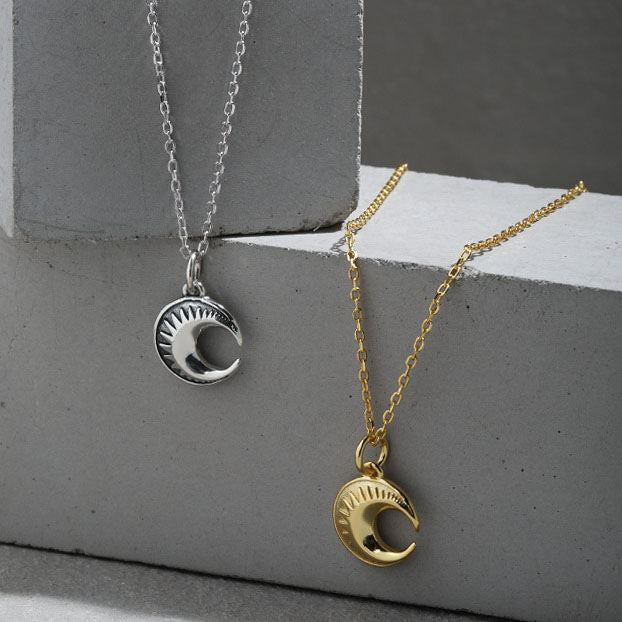 Lovcia Gold Tone Crescent Moon Stars Necklace 18K Plated-Necklaces-Yellow Gold-Yellow Gold