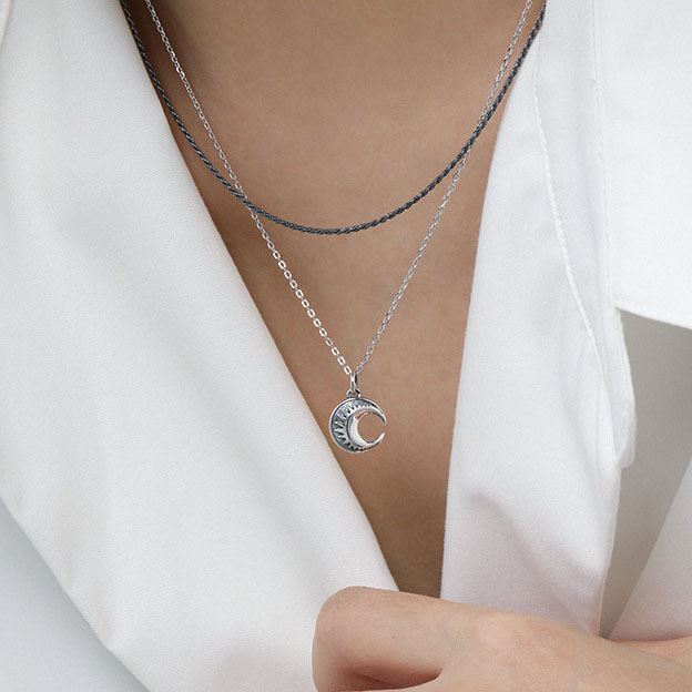 Lovcia Gold Tone Crescent Moon Stars Necklace 18K Plated-Necklaces-Yellow Gold-Yellow Gold