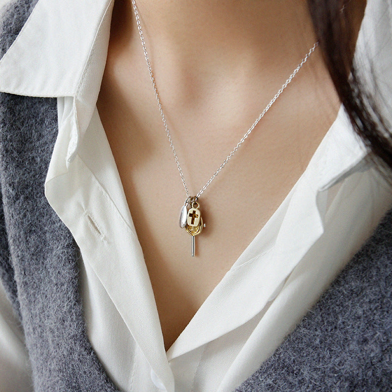 Lovcia Gold Tone Cross Pendant Necklace 400mm Adjustable-Necklaces-Silver + Yellow Gold-Silver + Yellow Gold