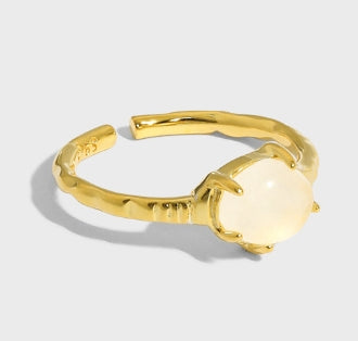 Lovcia Gold Tone Crystal Ring 925 Adjustable Open Size-Rings-Yellow Gold-Yellow Gold