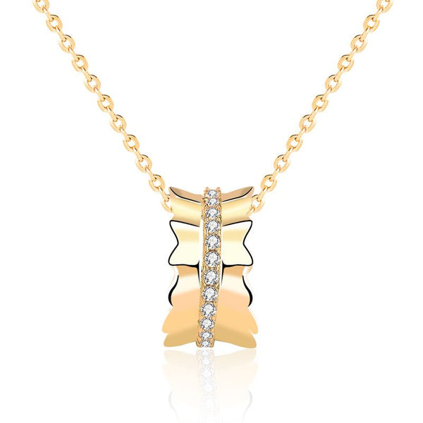 Lovcia Gold Tone CZ Bow Pendant Necklace 450mm Adjustable-Necklaces-