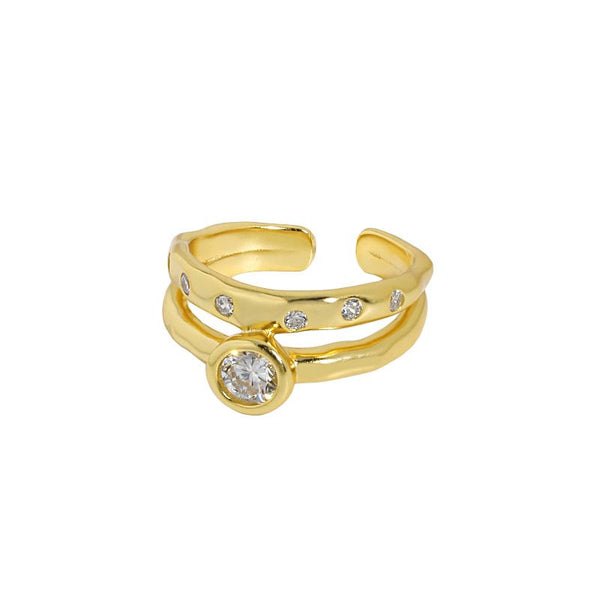 Lovcia Gold Tone CZ Double Layer Adjustable Ring 925 Silver-Rings-Yellow Gold-Yellow Gold