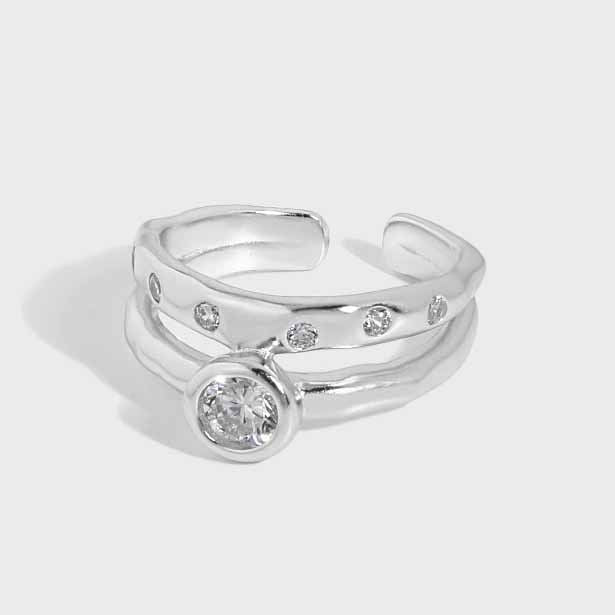 Lovcia Gold Tone CZ Double Layer Adjustable Ring 925 Silver-Rings-Yellow Gold-Yellow Gold