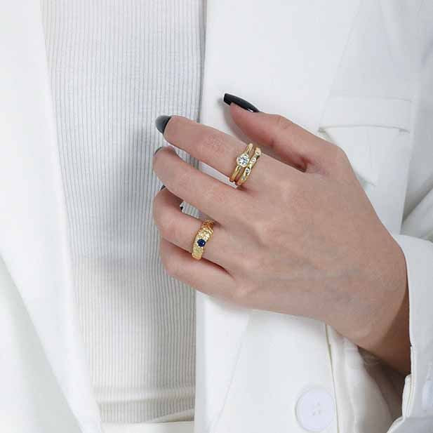 Lovcia Gold Tone CZ Double Layer Adjustable Ring 925 Silver-Rings-Yellow Gold-Yellow Gold