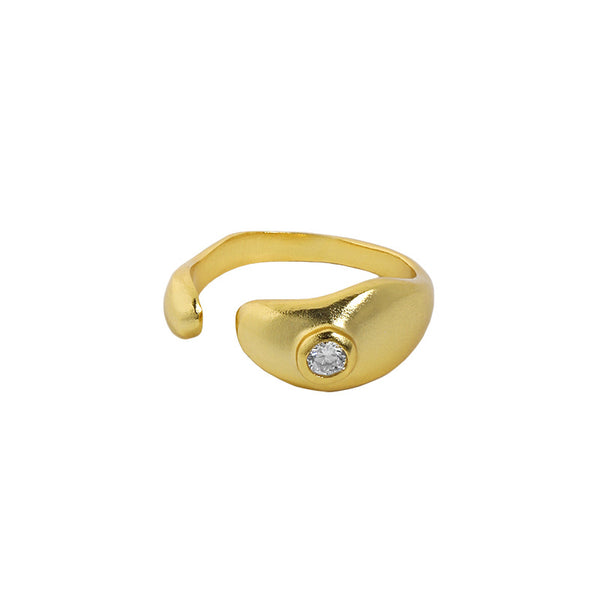 Lovcia Gold Tone CZ Eye Ring 925 Sterling Silver Adjustable-Rings-Yellow Gold-Yellow Gold