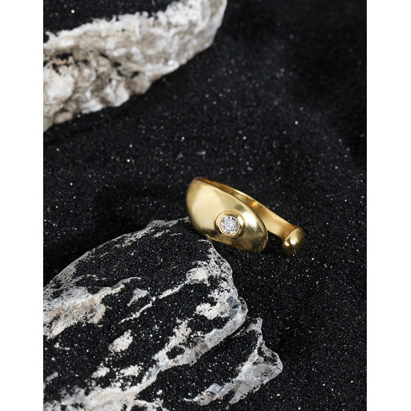 Lovcia Gold Tone CZ Eye Ring 925 Sterling Silver Adjustable-Rings-Yellow Gold-Yellow Gold
