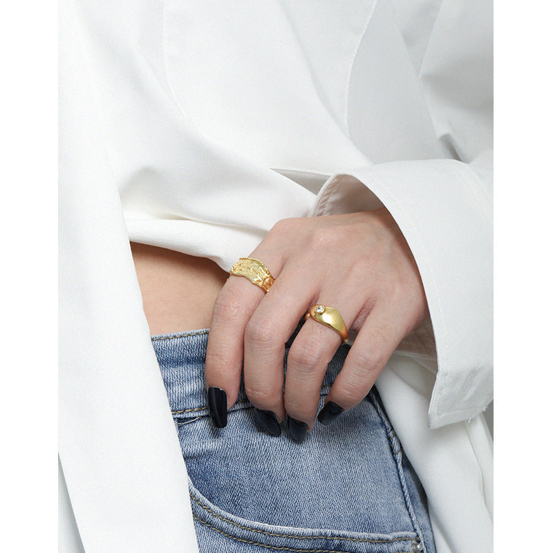 Lovcia Gold Tone CZ Eye Ring 925 Sterling Silver Adjustable-Rings-Yellow Gold-Yellow Gold