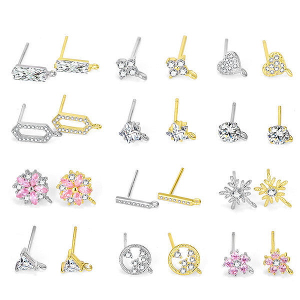Lovcia Gold Tone CZ Flower Stud Earring Bail DIY Kit-Jewelry Making Kits-#12 & Yellow Gold-#12 & Yellow Gold