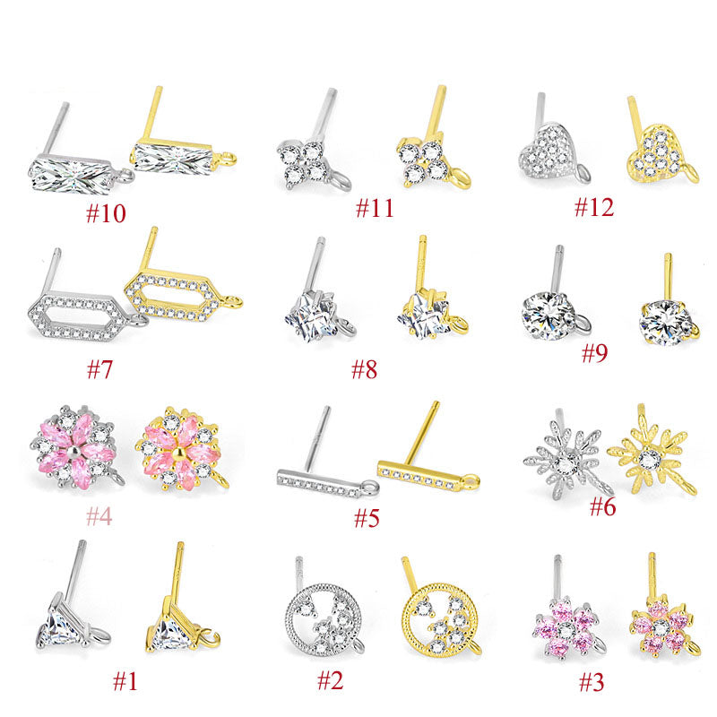 Lovcia Gold Tone CZ Flower Stud Earring Bail DIY Kit-Jewelry Making Kits-#12 & Yellow Gold-#12 & Yellow Gold
