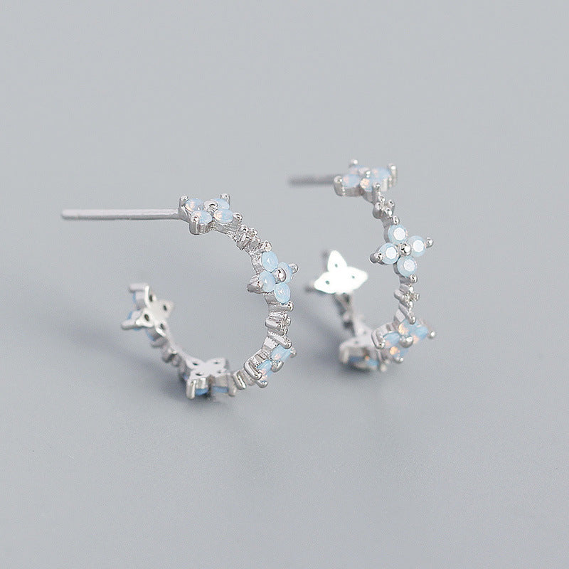 Lovcia Gold Tone CZ Four Leaf Clover Hoop Earrings 15mm-Earrings-Rhodium-