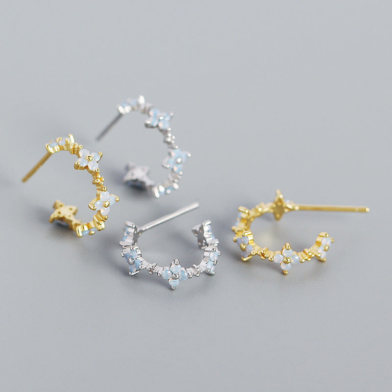 Lovcia Gold Tone CZ Four Leaf Clover Hoop Earrings 15mm-Earrings-Rhodium-