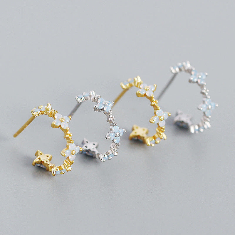 Lovcia Gold Tone CZ Four Leaf Clover Hoop Earrings 15mm-Earrings-Rhodium-