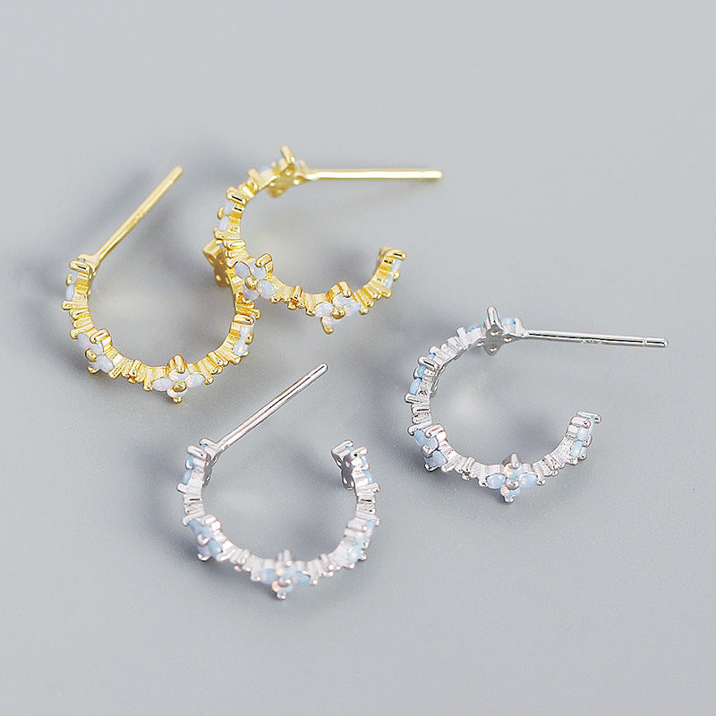 Lovcia Gold Tone CZ Four Leaf Clover Hoop Earrings 15mm-Earrings-Rhodium-