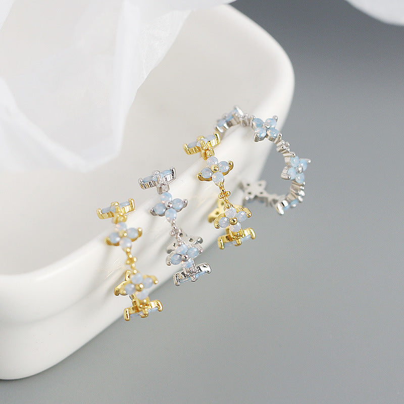 Lovcia Gold Tone CZ Four Leaf Clover Hoop Earrings 15mm-Earrings-Rhodium-