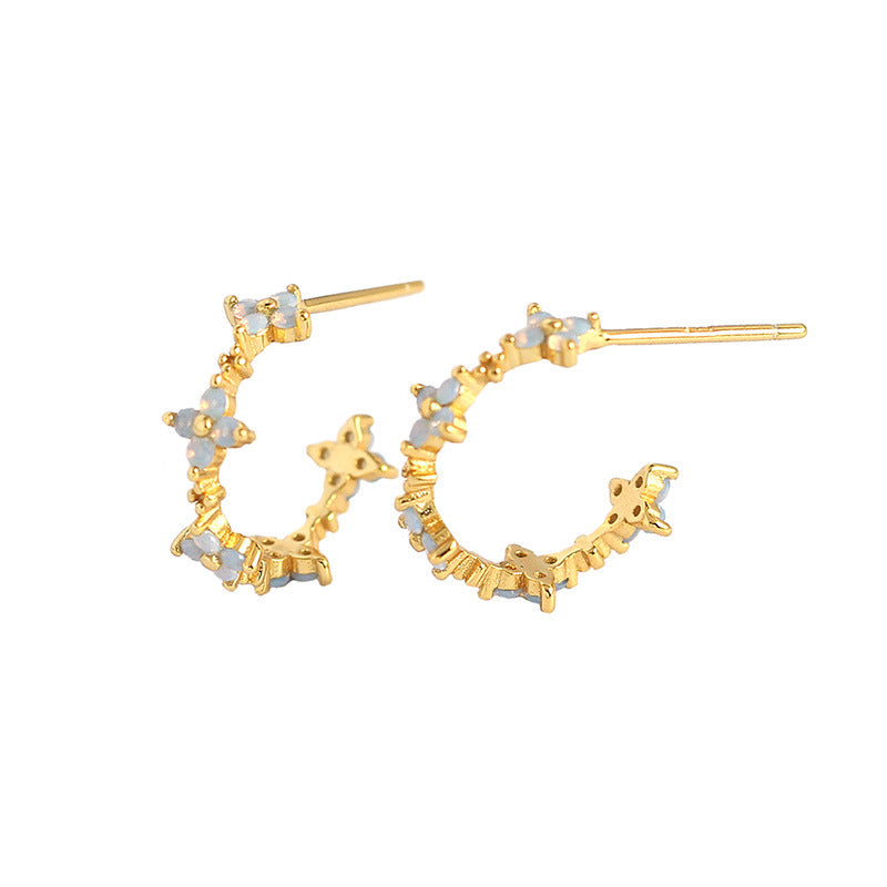 Lovcia Gold Tone CZ Four Leaf Clover Hoop Earrings 15mm-Earrings-Rhodium-