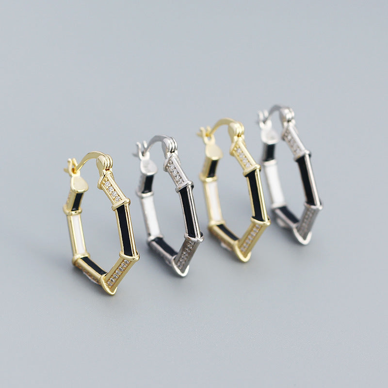 Lovcia Gold Tone CZ Hexagon Hoop Earrings 22.9mm Solid 925-Earrings-Yellow Gold-Yellow Gold