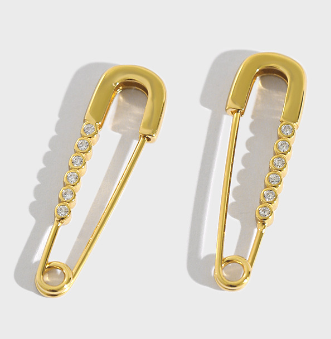 Lovcia Gold Tone CZ Hollow Pin Hoop Earrings 9mm 30mm-Earrings-Yellow Gold-Yellow Gold