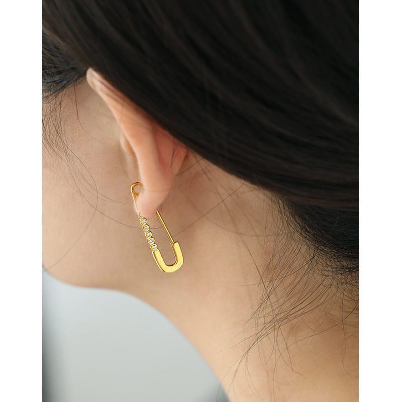 Lovcia Gold Tone CZ Hollow Pin Hoop Earrings 9mm 30mm-Earrings-Yellow Gold-Yellow Gold