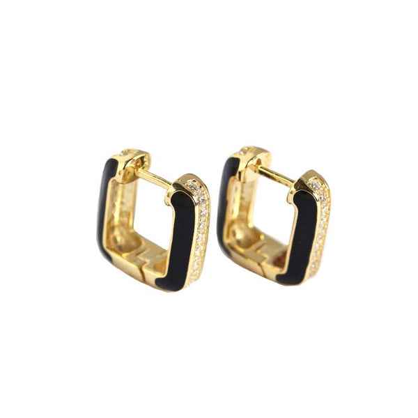 Lovcia Gold Tone CZ Hollow Square Hoop Earrings 15mm-Earrings-Yellow Gold-Yellow Gold