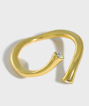 Lovcia Gold Tone CZ Irregular Cross Adjustable Ring-Rings-Yellow Gold-Yellow Gold