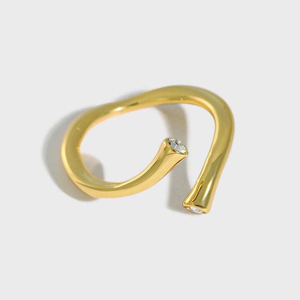 Lovcia Gold Tone CZ Irregular Cross Adjustable Ring-Rings-Yellow Gold-Yellow Gold