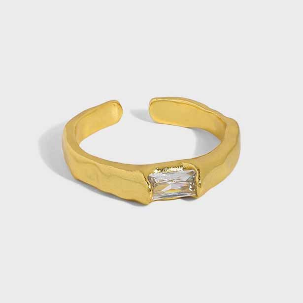 Lovcia Gold Tone CZ Rectangle Adjustable Ring 925 Silver-Rings-Yellow Gold-Yellow Gold