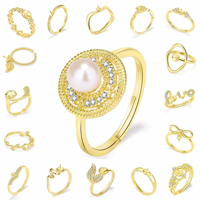 Lovcia Gold Tone CZ Ring Setting 925 Silver Adjustable DIY-Jewelry Making Kits-#20 & Yellow Gold-#20 & Yellow Gold