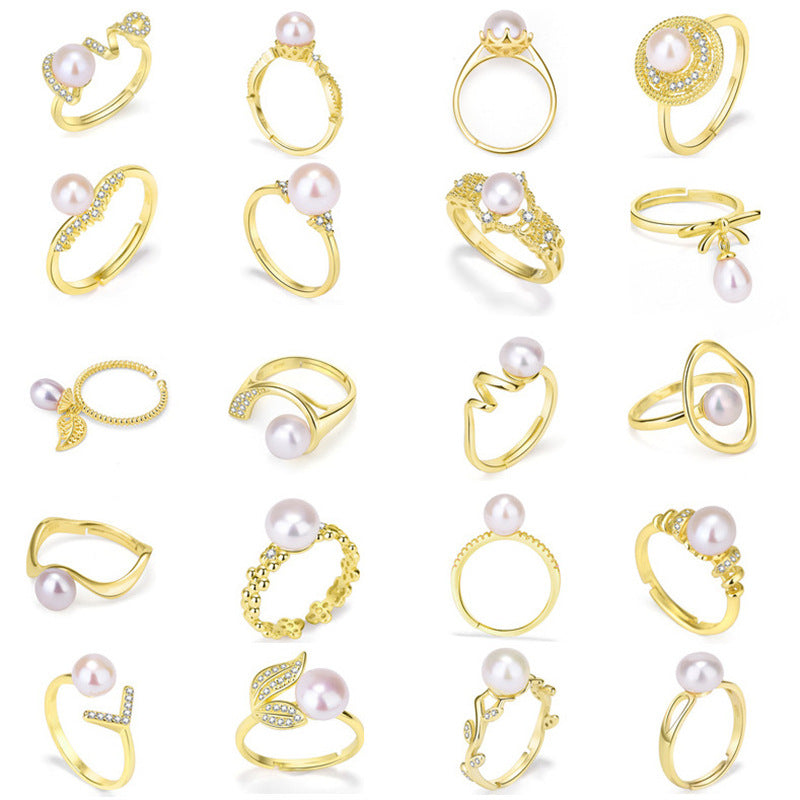Lovcia Gold Tone CZ Ring Setting 925 Silver Adjustable DIY-Jewelry Making Kits-#20 & Yellow Gold-#20 & Yellow Gold