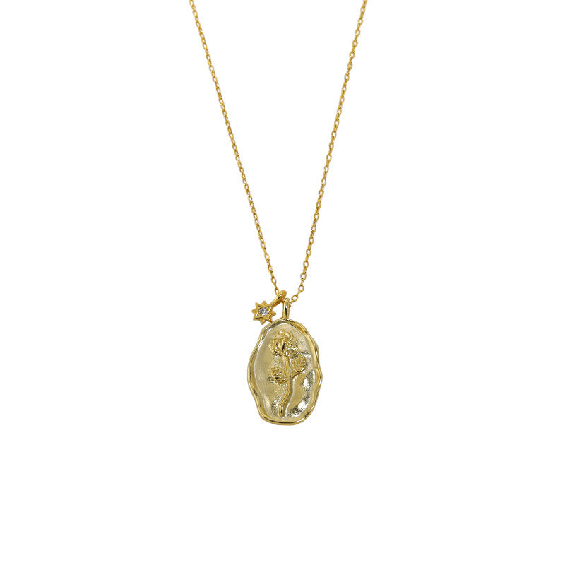 Lovcia Gold Tone CZ Rose Flower Necklace 18K Plated-Necklaces-Yellow Gold-Yellow Gold