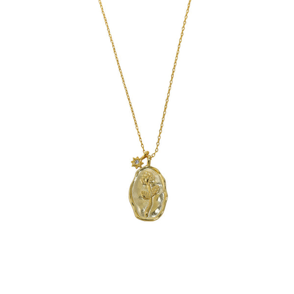 Lovcia Gold Tone CZ Rose Flower Necklace 18K Plated-Necklaces-Yellow Gold-Yellow Gold