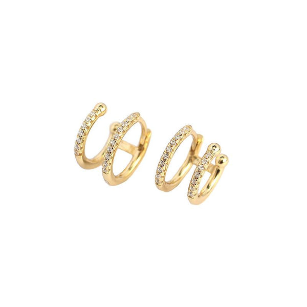 Lovcia Gold Tone Double Circle CZ Hoop Earrings 7mm 9mm-Earrings-Yellow Gold-Yellow Gold