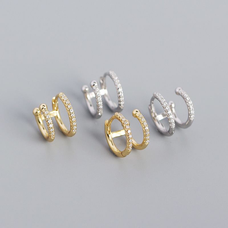 Lovcia Gold Tone Double Circle CZ Hoop Earrings 7mm 9mm-Earrings-Yellow Gold-Yellow Gold