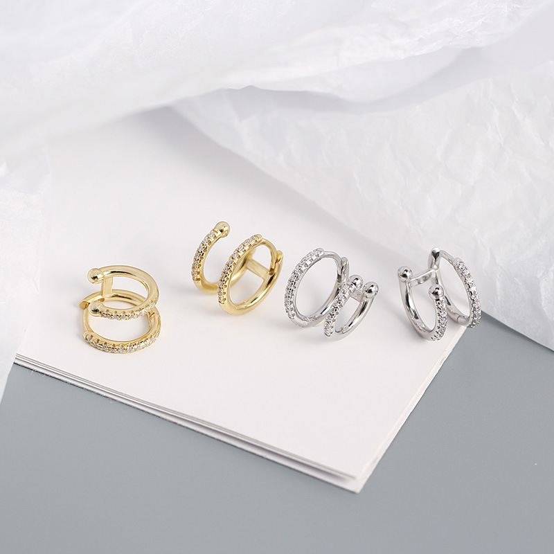 Lovcia Gold Tone Double Circle CZ Hoop Earrings 7mm 9mm-Earrings-Yellow Gold-Yellow Gold