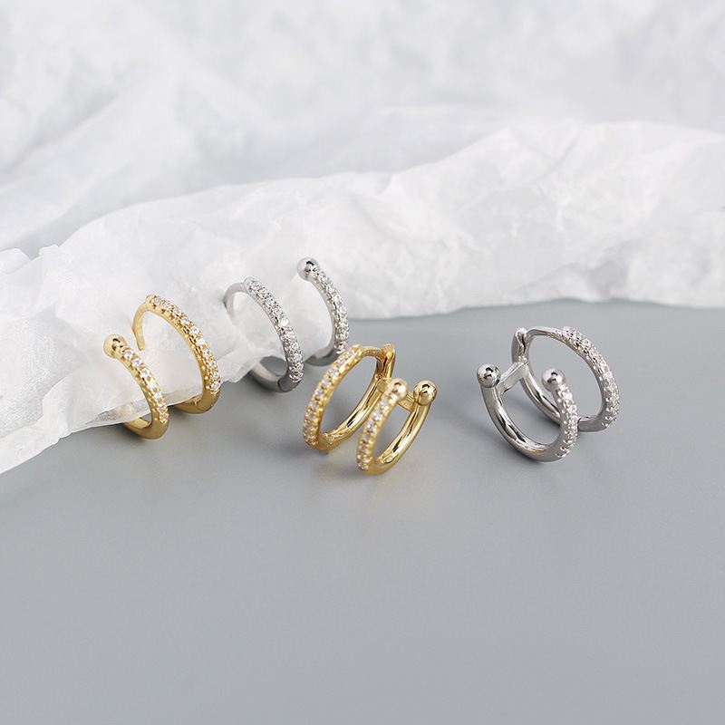 Lovcia Gold Tone Double Circle CZ Hoop Earrings 7mm 9mm-Earrings-Yellow Gold-Yellow Gold