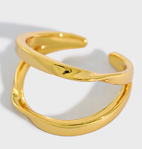 Lovcia Gold Tone Double Layer 925 Silver Adjustable Ring-Rings-Yellow Gold-
