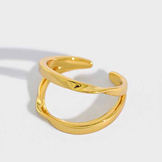 Lovcia Gold Tone Double Layer 925 Silver Adjustable Ring-Rings-Yellow Gold-