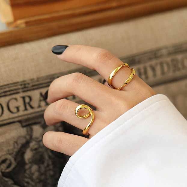 Lovcia Gold Tone Double Layer 925 Silver Adjustable Ring-Rings-Yellow Gold-