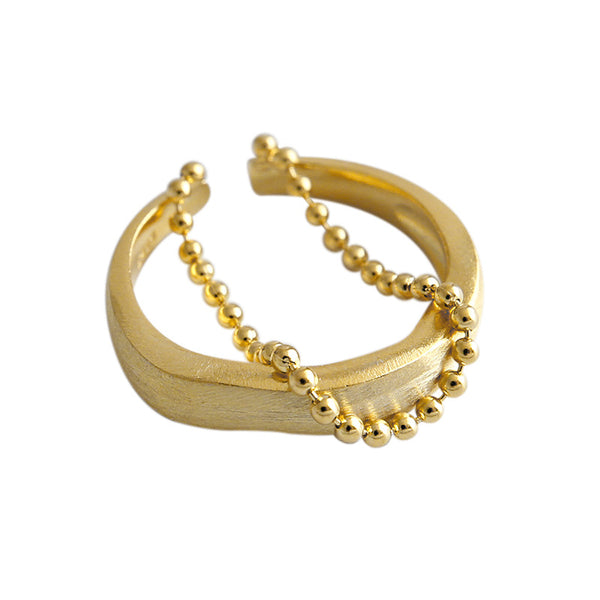 Lovcia Gold Tone Double Layer Bead Chain Ring Adjustable-Rings-Yellow Gold-Yellow Gold