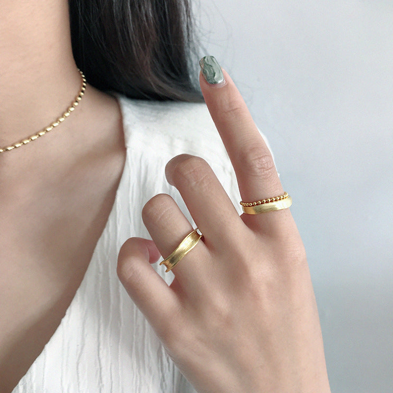 Lovcia Gold Tone Double Layer Bead Chain Ring Adjustable-Rings-Yellow Gold-Yellow Gold