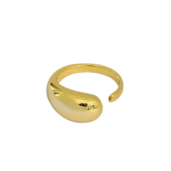 Lovcia Gold Tone Drop Ring 9mm Top Adjustable 16.9mm-Rings-Yellow Gold-
