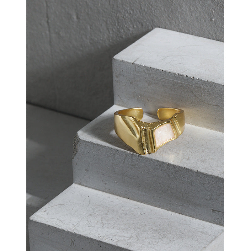 Lovcia Gold Tone Epoxy Rectangle Adjustable Ring Open Size-Rings-Yellow Gold-Yellow Gold