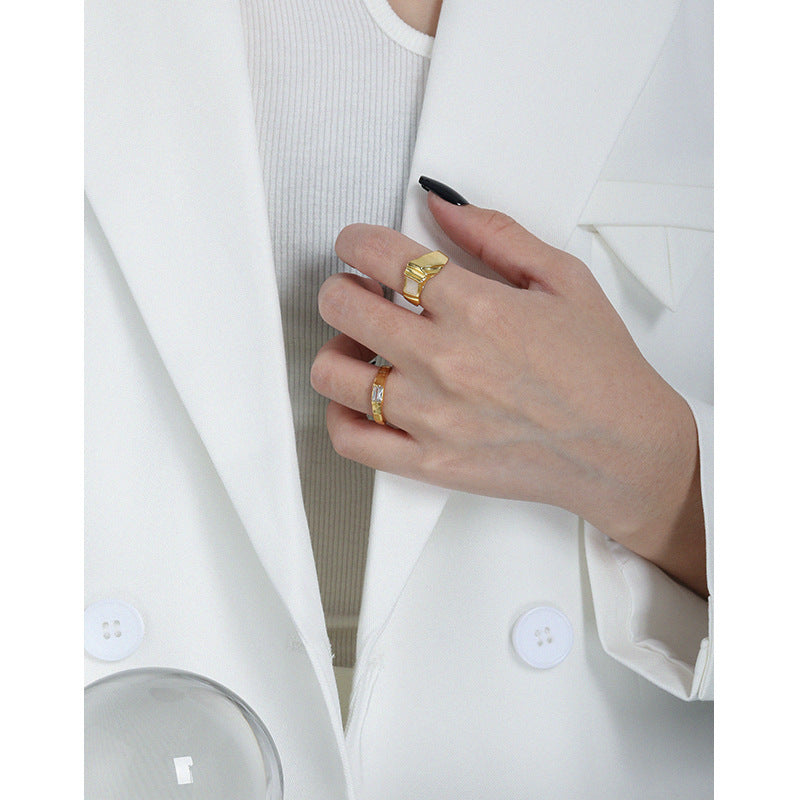 Lovcia Gold Tone Epoxy Rectangle Adjustable Ring Open Size-Rings-Yellow Gold-Yellow Gold