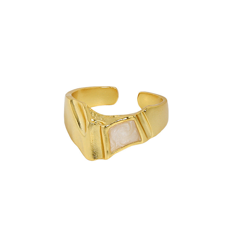 Lovcia Gold Tone Epoxy Rectangle Adjustable Ring Open Size-Rings-Yellow Gold-Yellow Gold