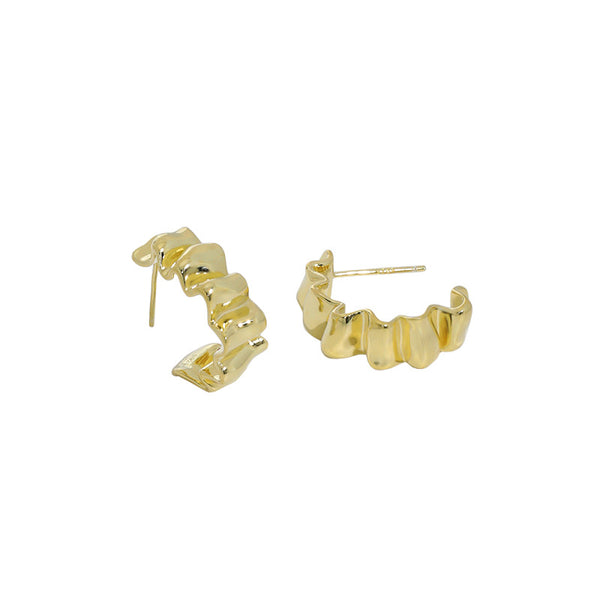 Lovcia Gold Tone Folding Wave 22mm 925 Silver Earrings-Earrings-Rhodium-Rhodium