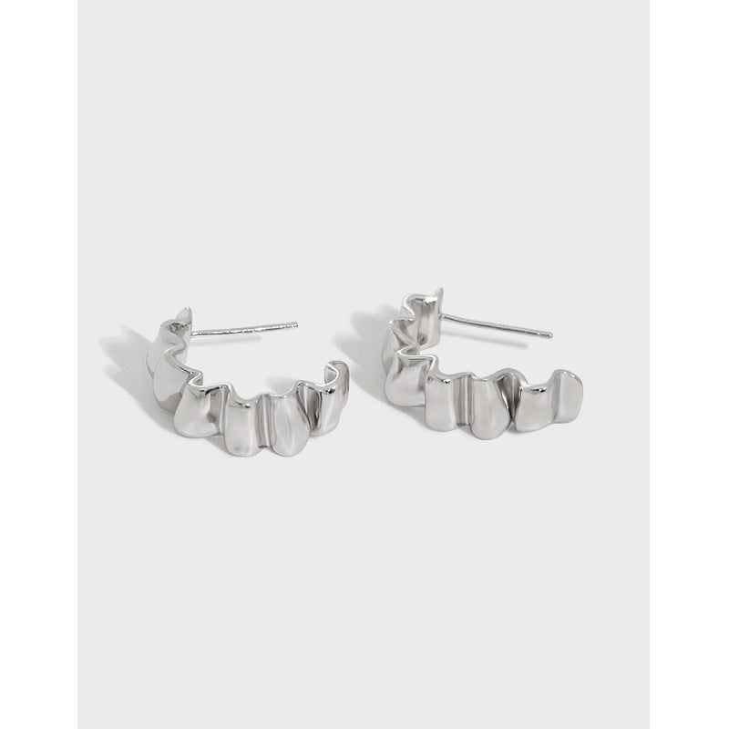 Lovcia Gold Tone Folding Wave 22mm 925 Silver Earrings-Earrings-Rhodium-Rhodium