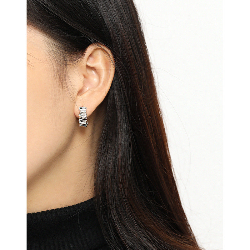 Lovcia Gold Tone Folding Wave 22mm 925 Silver Earrings-Earrings-Rhodium-Rhodium