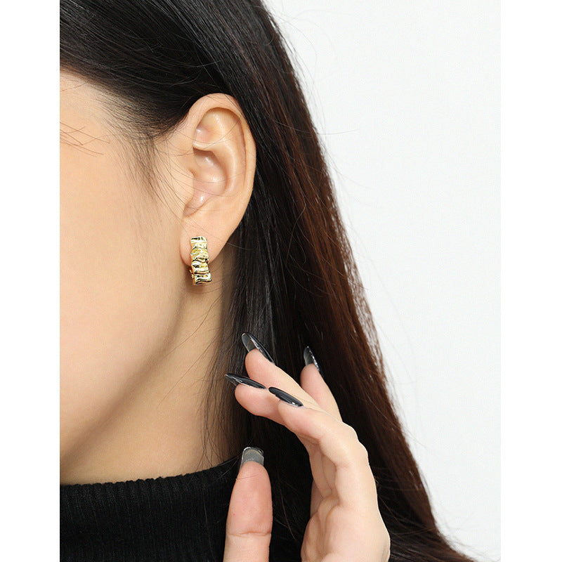 Lovcia Gold Tone Folding Wave 22mm 925 Silver Earrings-Earrings-Rhodium-Rhodium