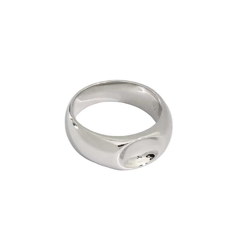 Lovcia Gold Tone Geometry Concave Ring Top Size 7.6mm-Rings-Rhodium-US 5-Rhodium