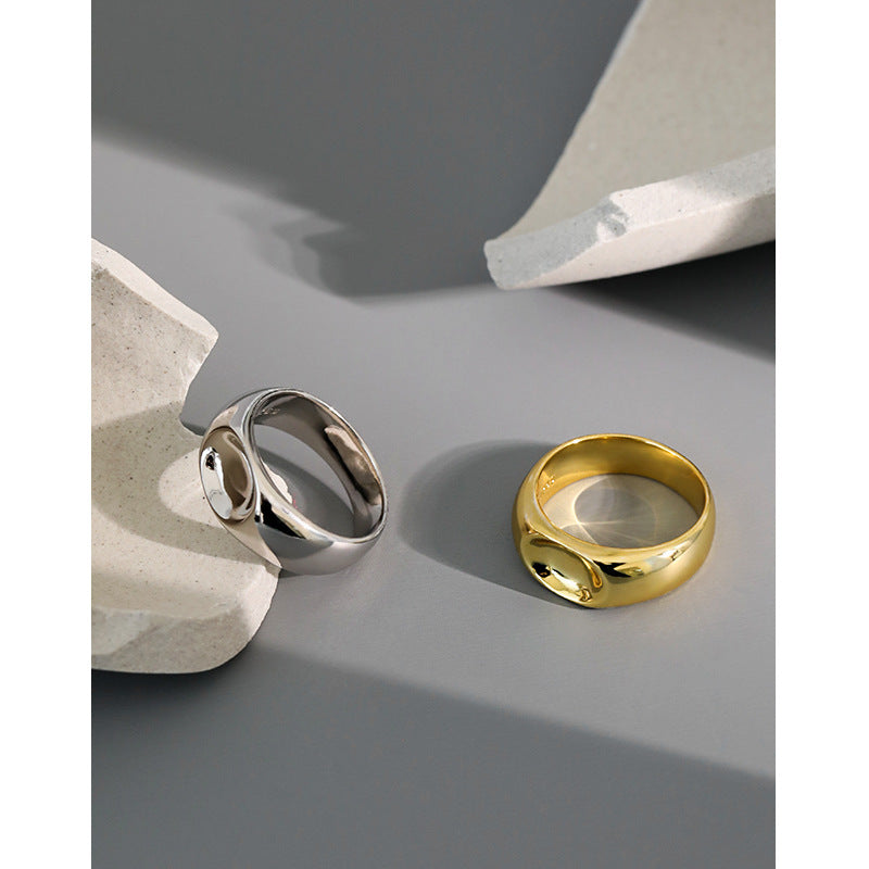 Lovcia Gold Tone Geometry Concave Ring Top Size 7.6mm-Rings-Yellow Gold-US 7-Yellow Gold